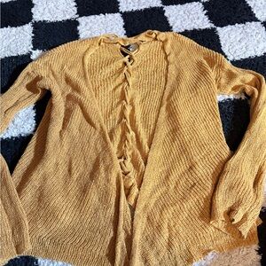 Charlotte Russe Mustard Lace-Up Cardigan